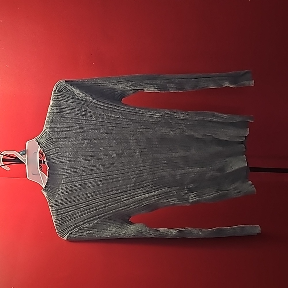 Grey ribbed mock neck long sleeve sweater